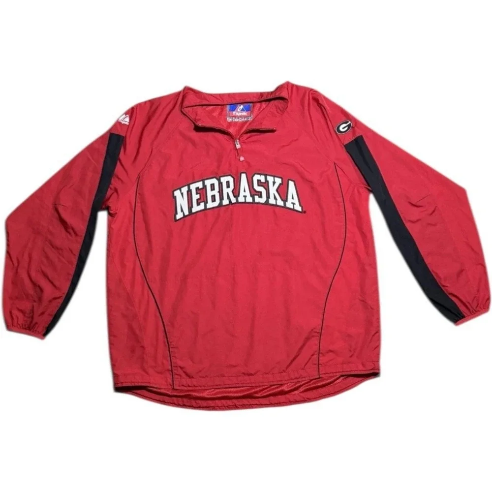 Majestic Red Nebraska Quarter‎ Zip Sweatshirt Size 2XL